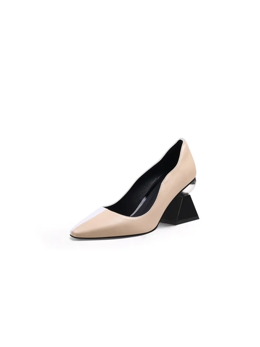Eamon Contrast Color Scalloped-Edge Leather Pump