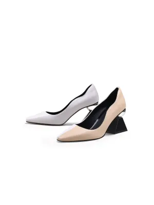 Eamon Contrast Color Scalloped-Edge Leather Pump