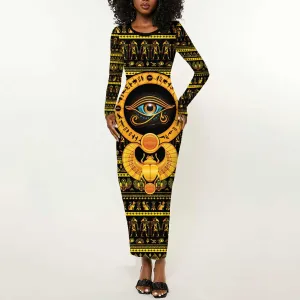 Egyptian God of The Sun Eye of Ra Long Sleeve Bodycon Dress LT9