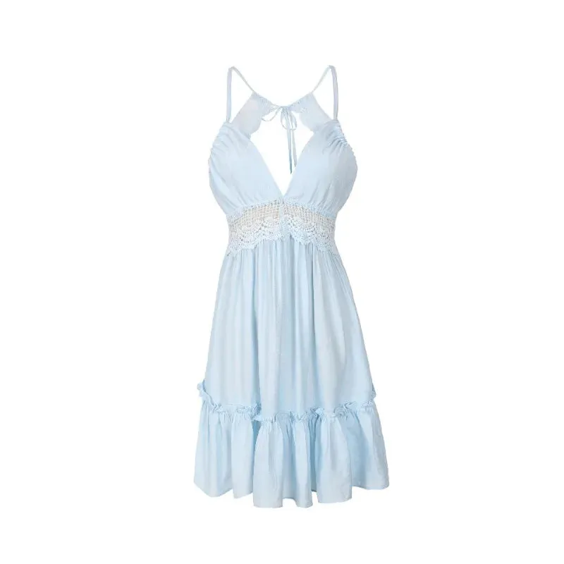 Elegant Lace Spaghetti Strap A-Line Mini Dress – Nadafair