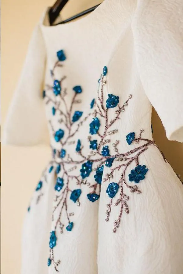 Elegant Wedding Dress, Half Sleeve Bateau Embroidery Romantic Bridal Gown, SW330