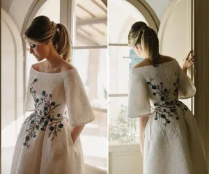 Elegant Wedding Dress, Half Sleeve Bateau Embroidery Romantic Bridal Gown, SW330