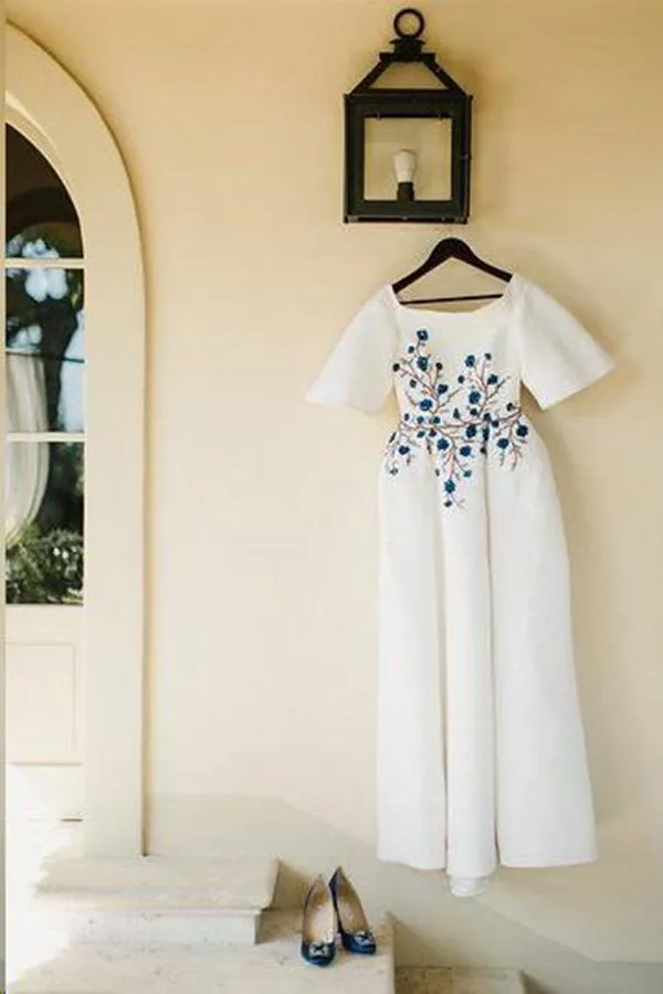 Elegant Wedding Dress, Half Sleeve Bateau Embroidery Romantic Bridal Gown, SW330