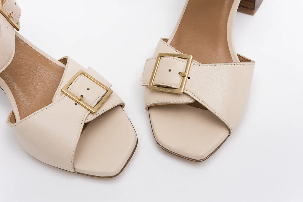 ENEKA Classic Buckle Cream Sandals