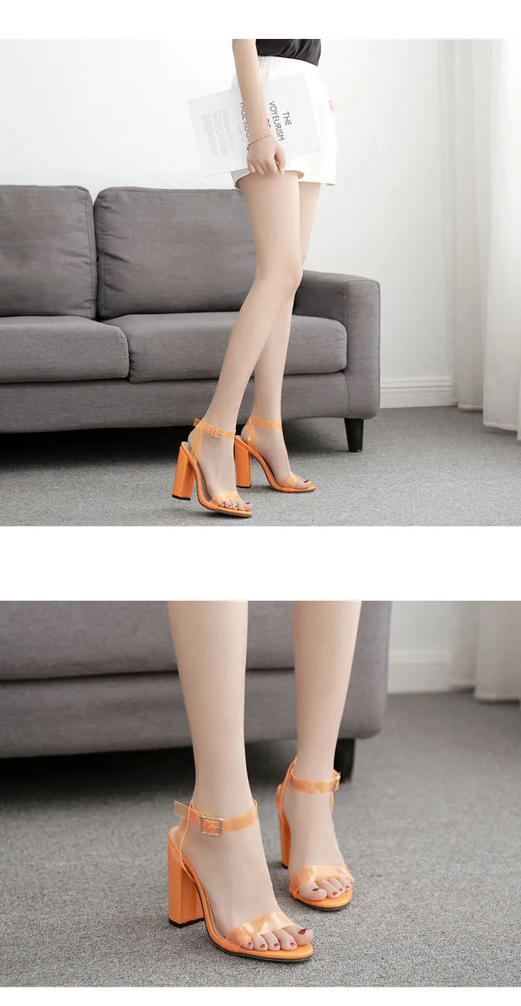 Explosion Classic Word with Open Toe Transparent Thick High Heel Sandals Large Size Orange