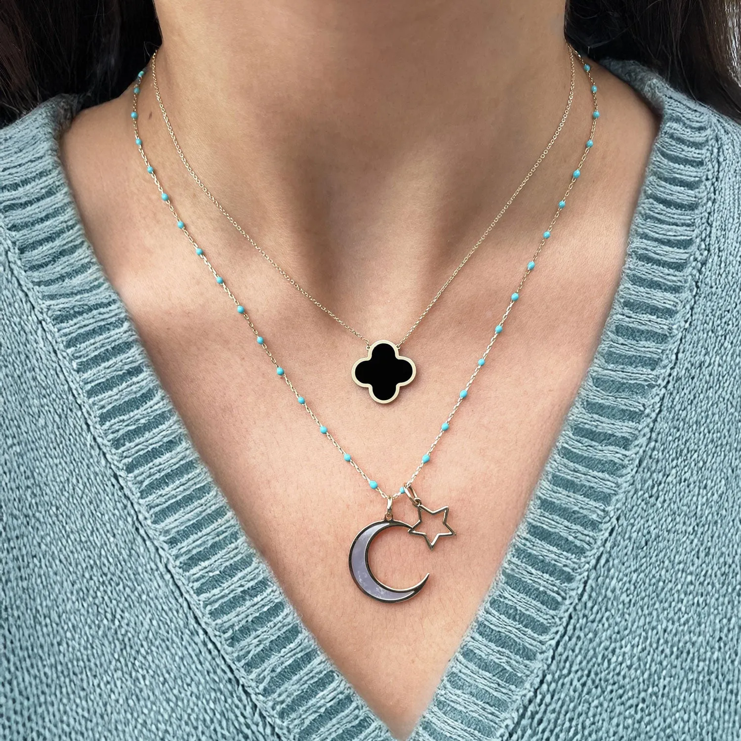 Extra Large Onyx Single Clover Necklace