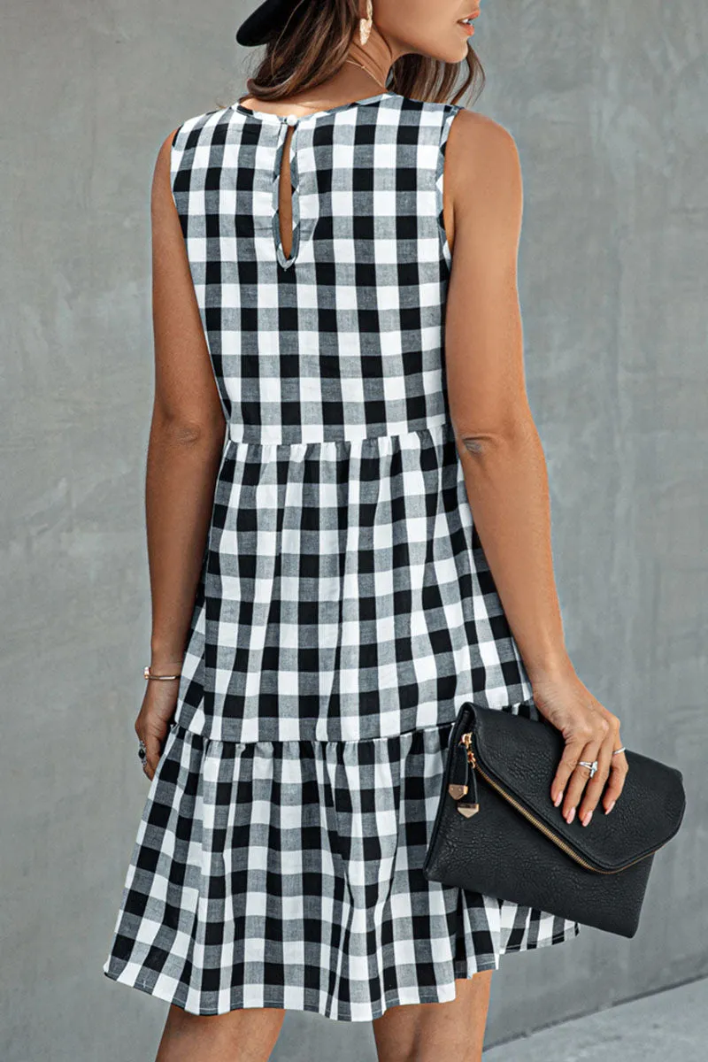 Fashion Street Plaid Patchwork O Neck Princess Dresses(3 Colors)