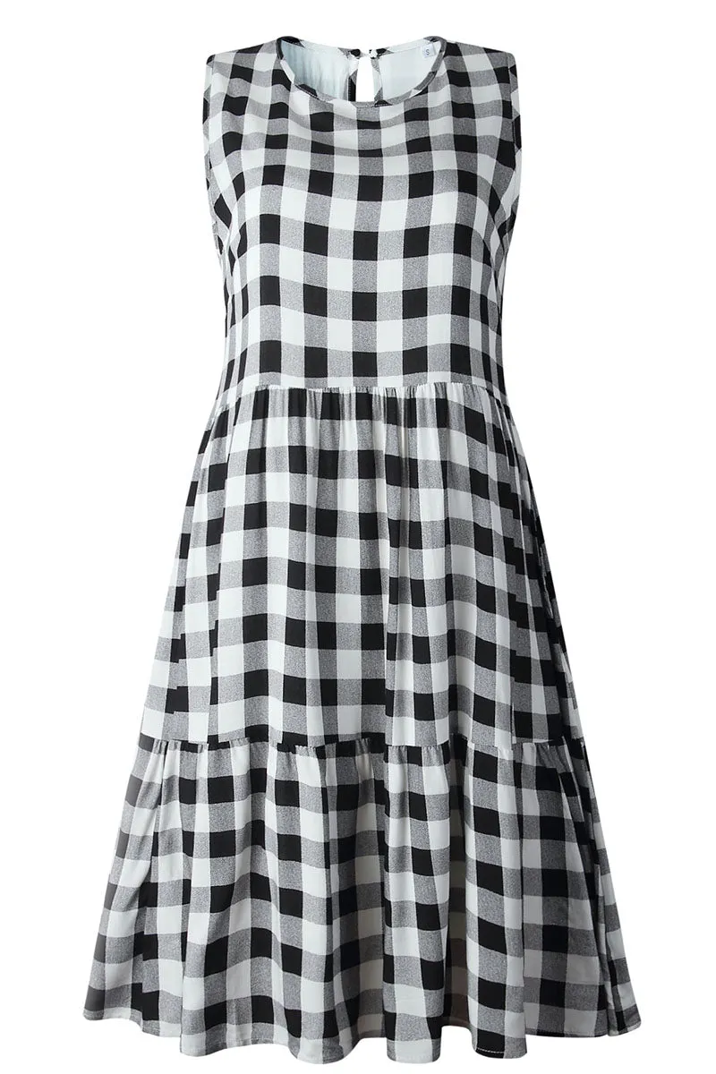 Fashion Street Plaid Patchwork O Neck Princess Dresses(3 Colors)