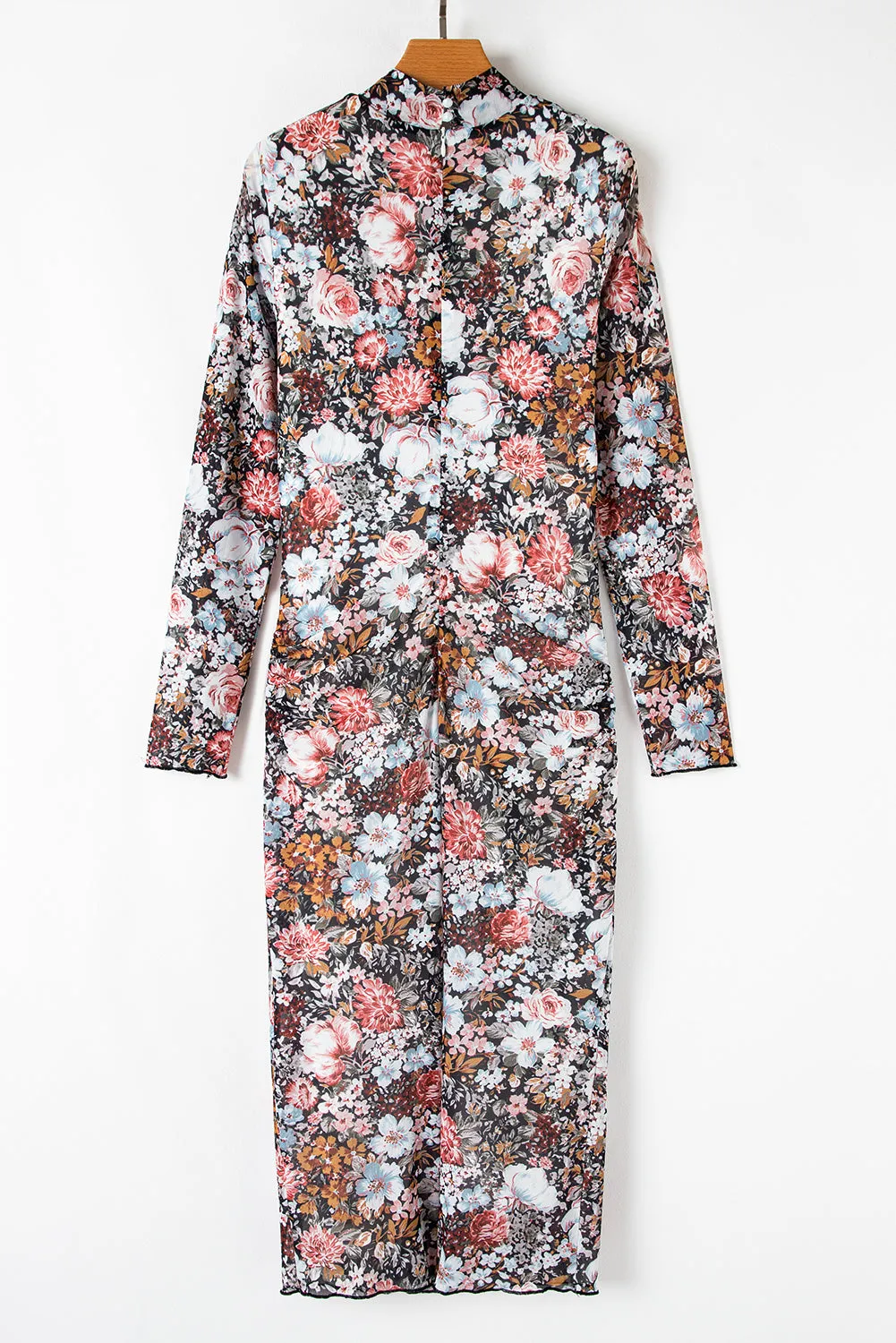 Floral Allover Print Mock Neck Bodycon Dress