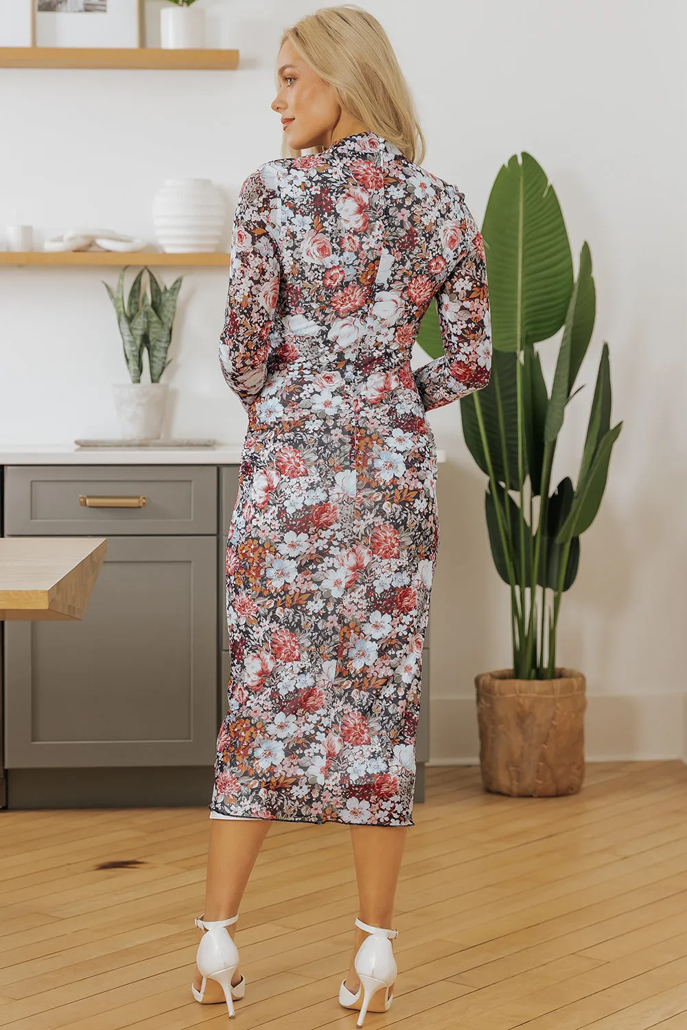 Floral Allover Print Mock Neck Bodycon Dress