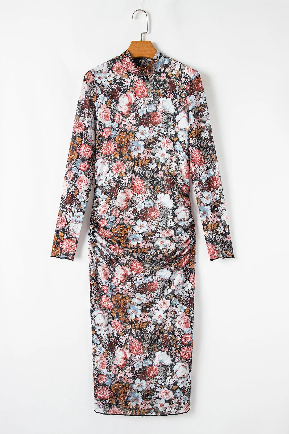 Floral Allover Print Mock Neck Bodycon Dress