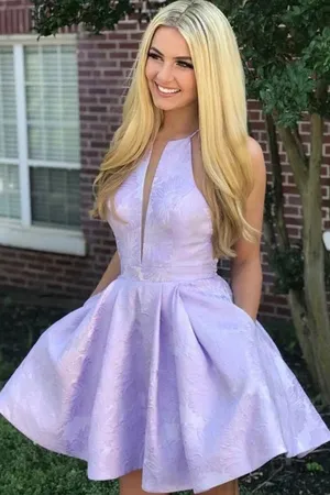 Floral Homecoming Dresses with Pocket Halter Graduation Dress, MH471