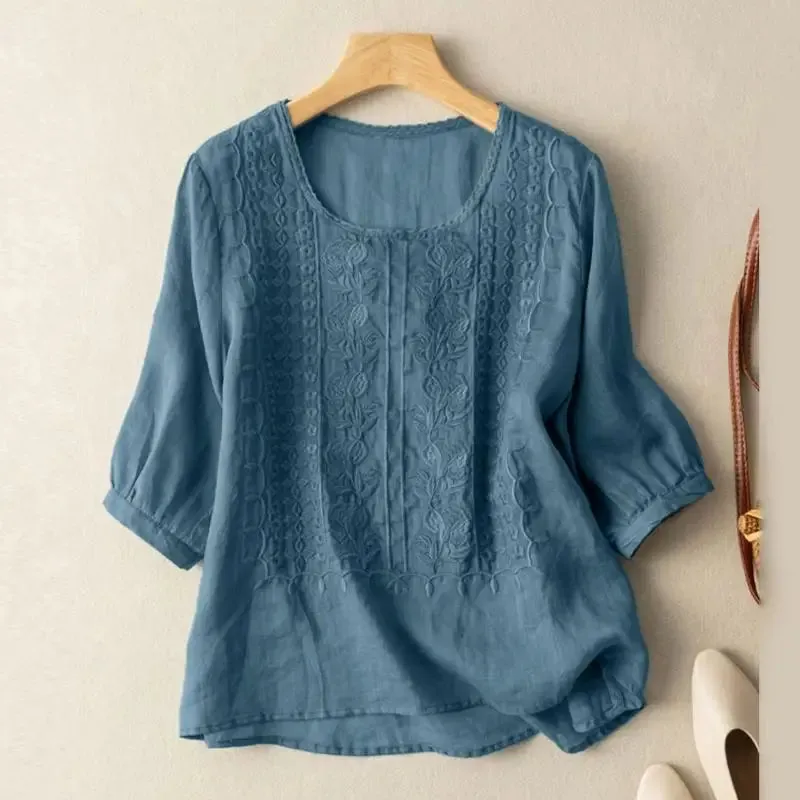 Florence | Embroidered Linen Boho Blouse