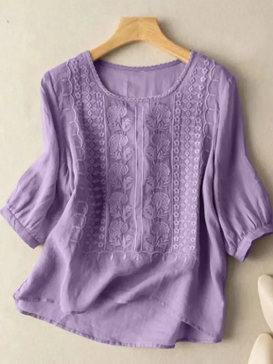 Florence | Embroidered Linen Boho Blouse