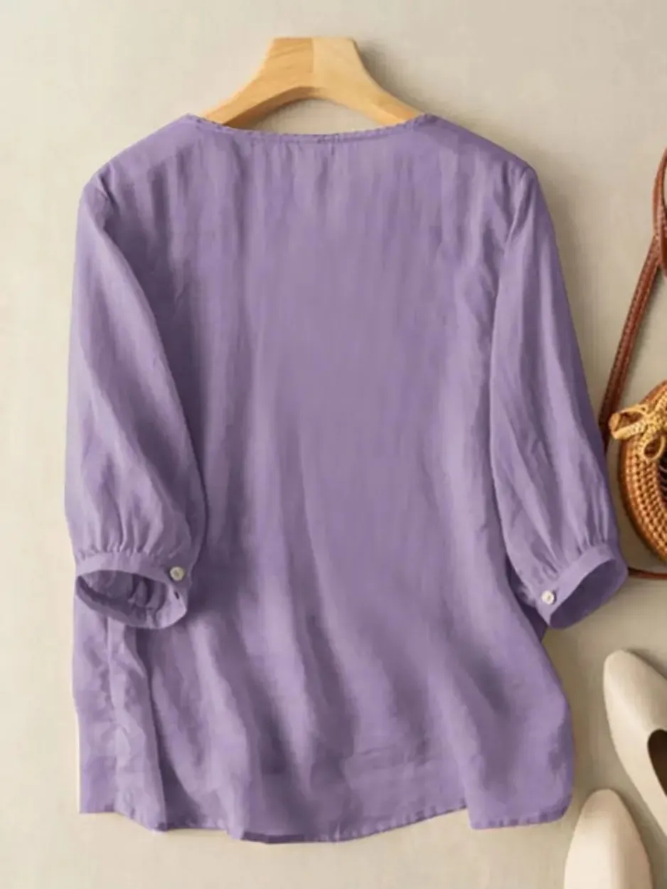 Florence | Embroidered Linen Boho Blouse