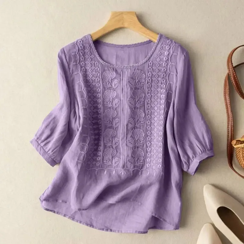 Florence | Embroidered Linen Boho Blouse