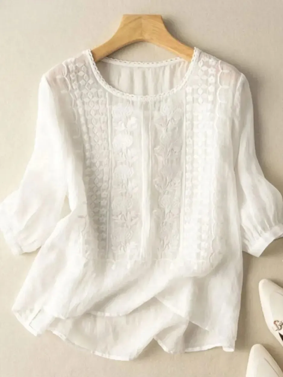 Florence | Embroidered Linen Boho Blouse