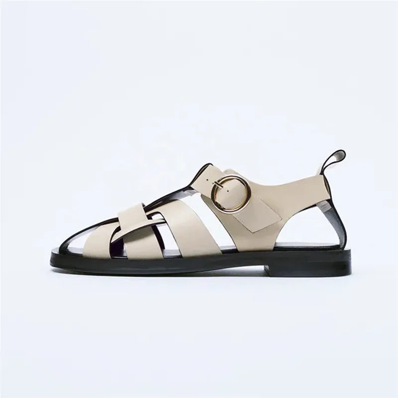Genuine Leather Thick High Heels Sandals Pumps