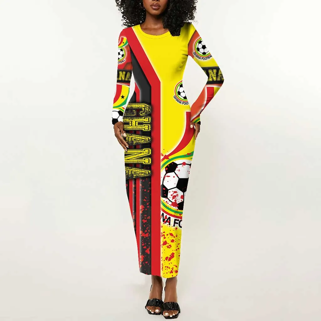 Ghana Soccer Long Sleeve Bodycon Dress Black Stars Football - Road To Champion DT03