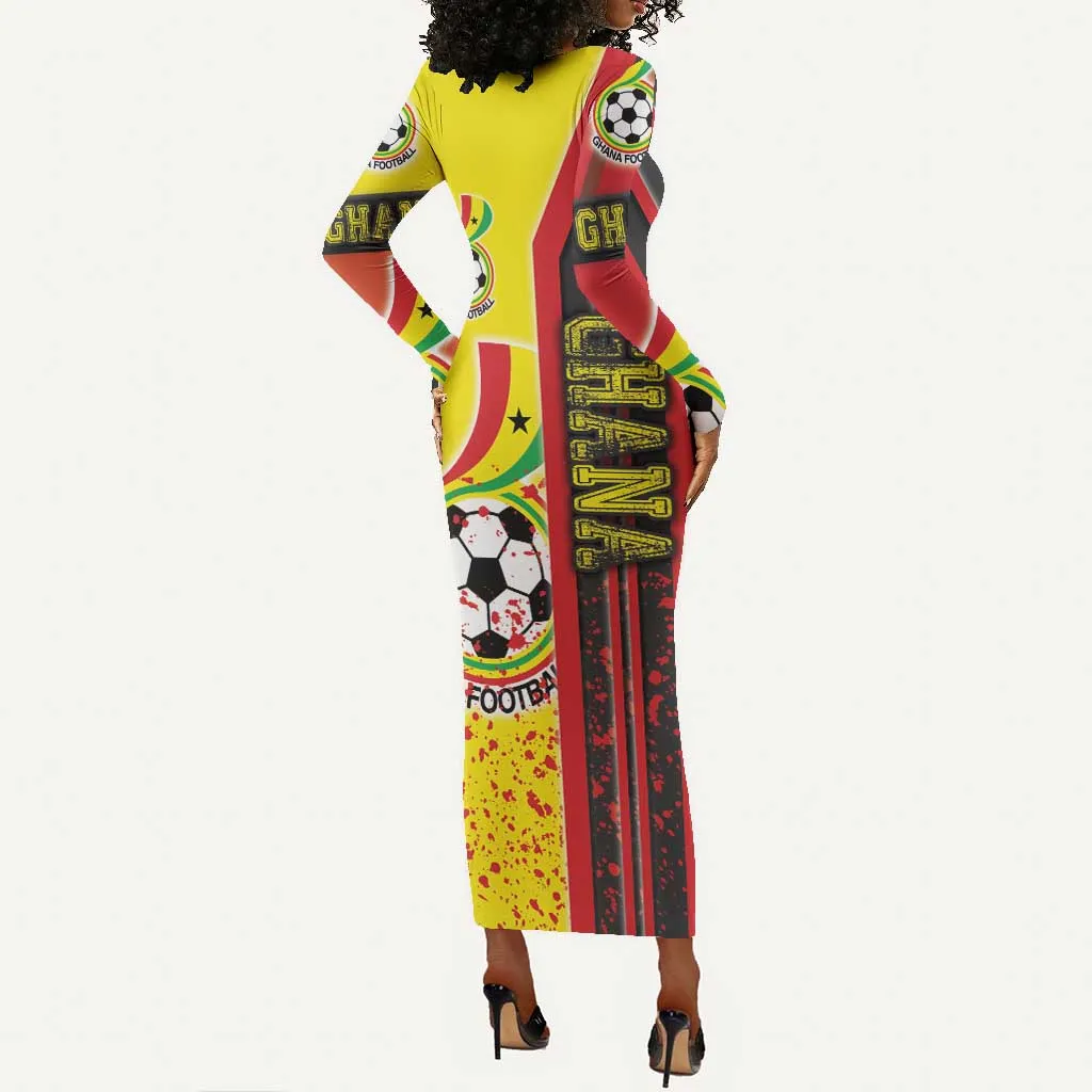 Ghana Soccer Long Sleeve Bodycon Dress Black Stars Football - Road To Champion DT03