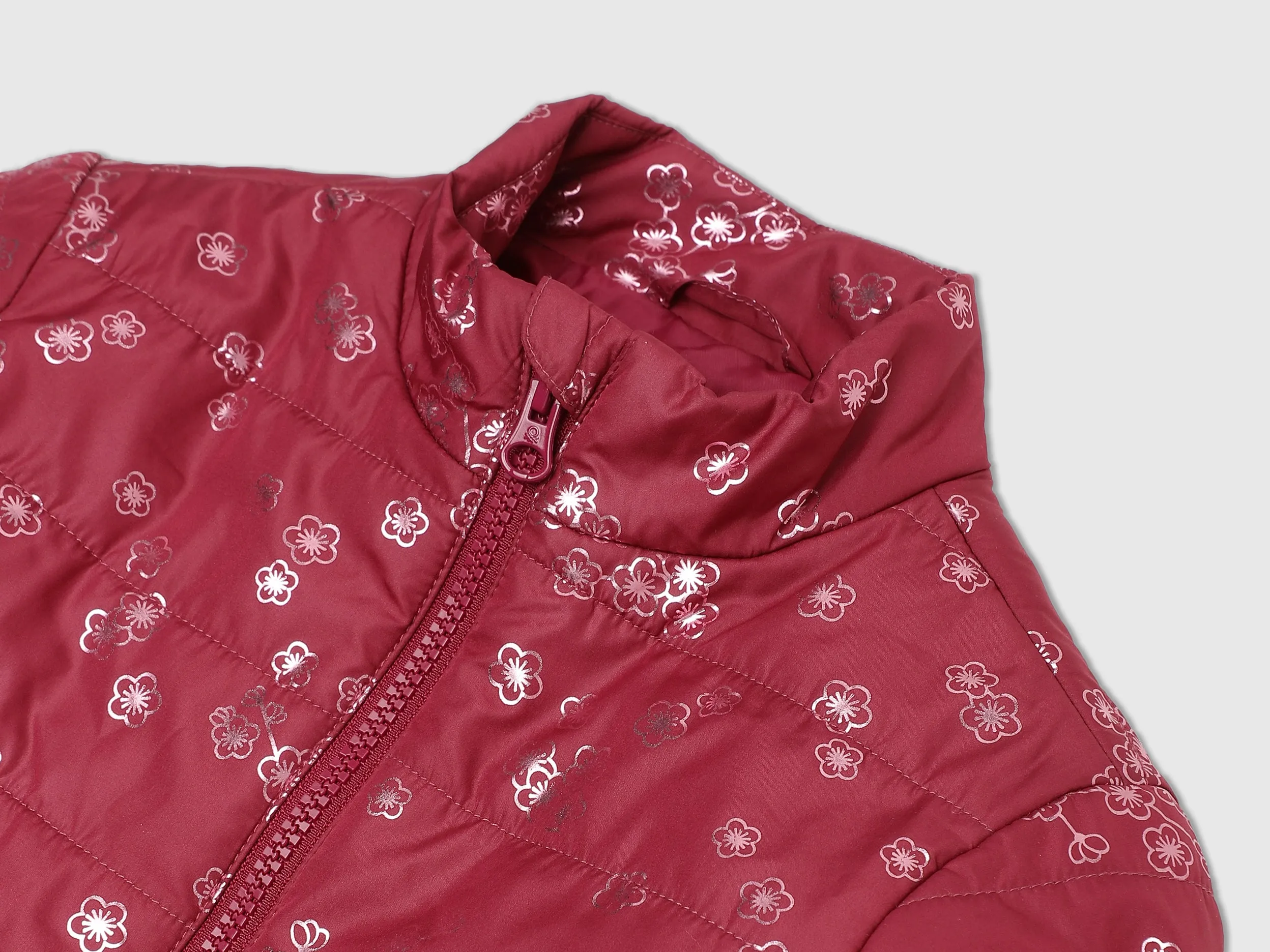 Girls Red Floral Puffer Jacket