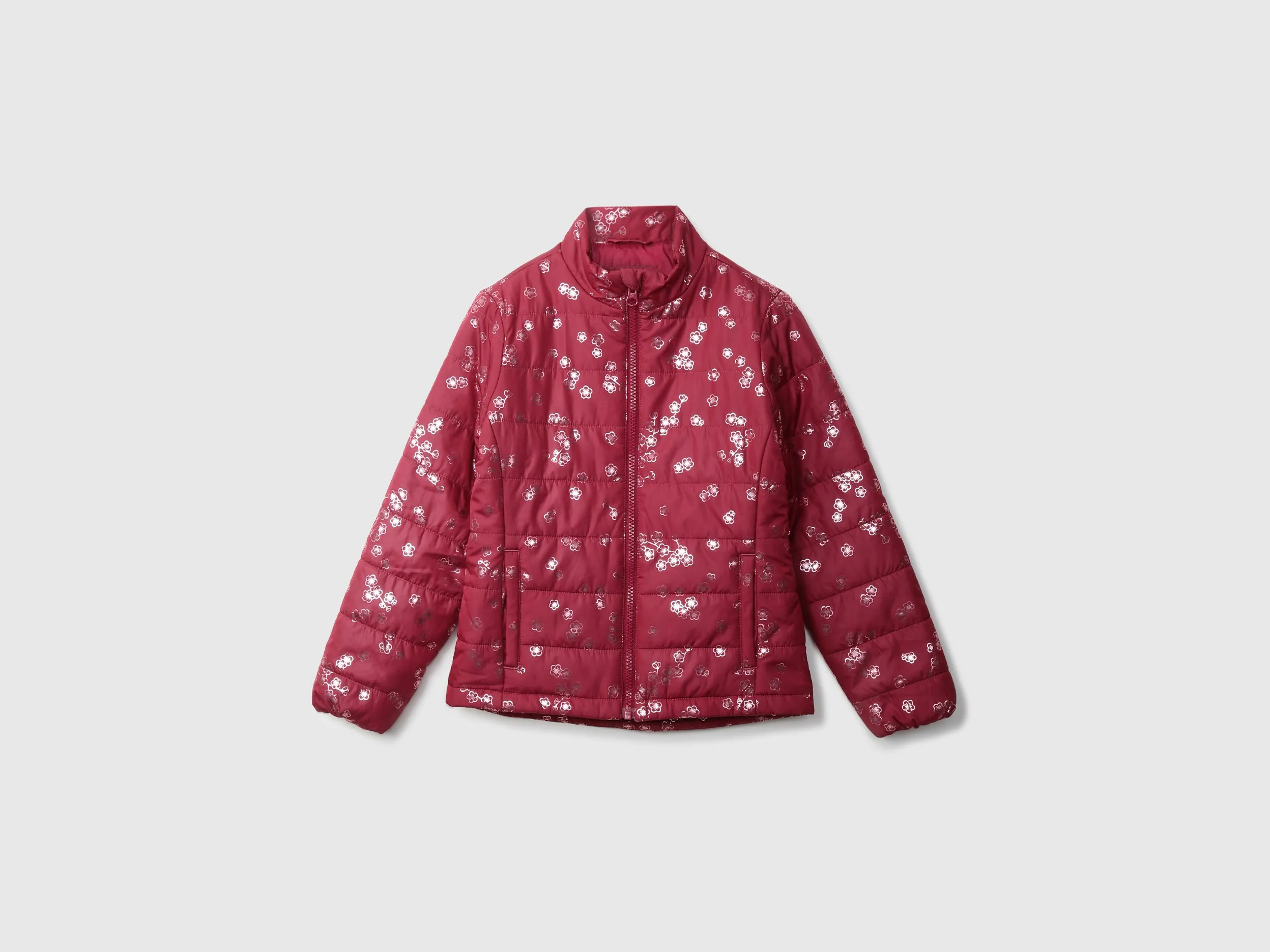 Girls Red Floral Puffer Jacket