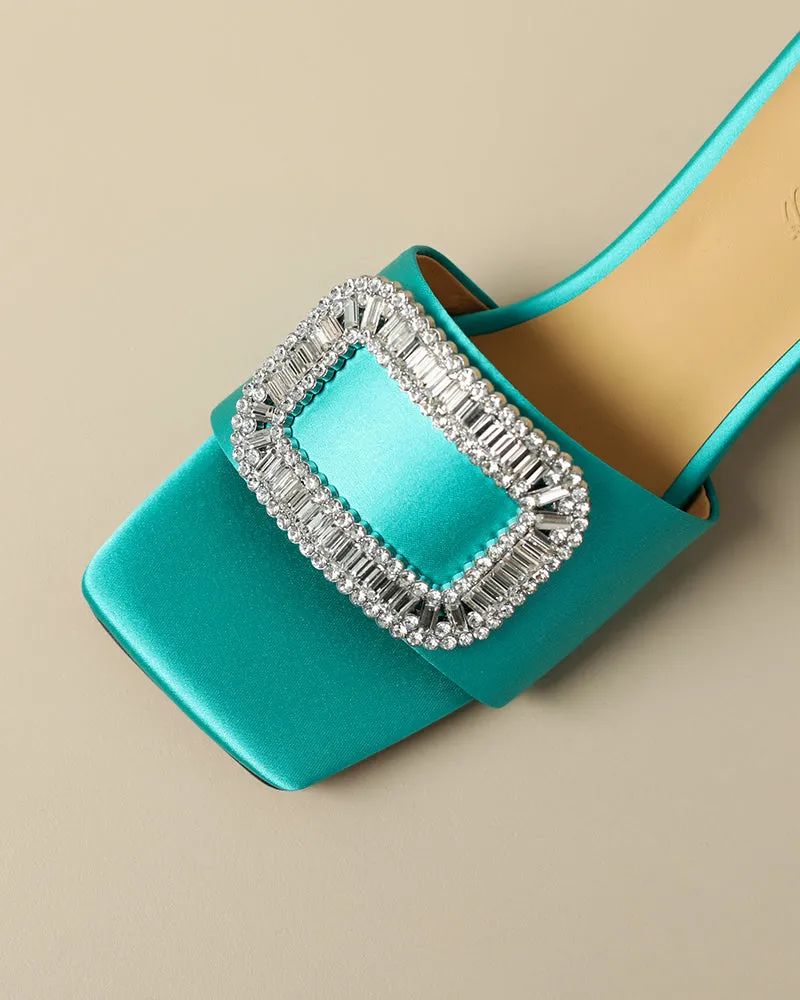 Glitter Rhinestone Kitten Heel Sandals