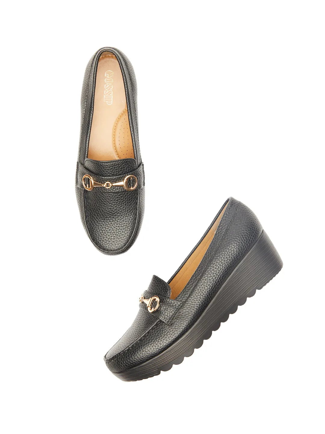 GOSSIP WOMENS BLACK MOCCASINS