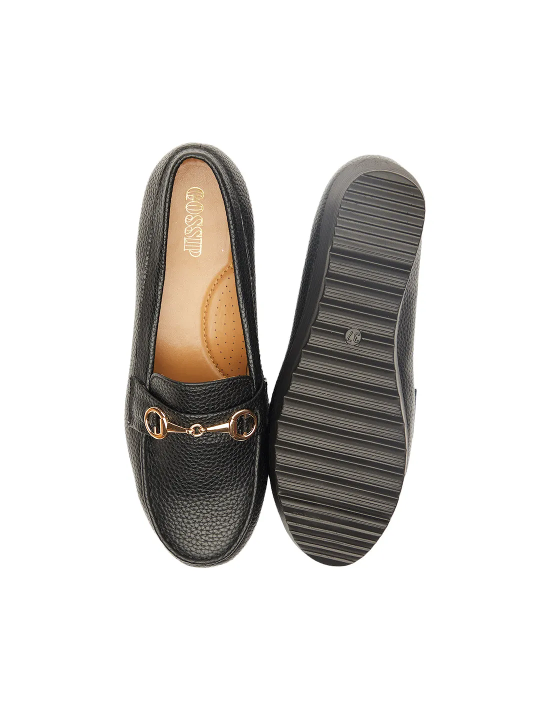 GOSSIP WOMENS BLACK MOCCASINS