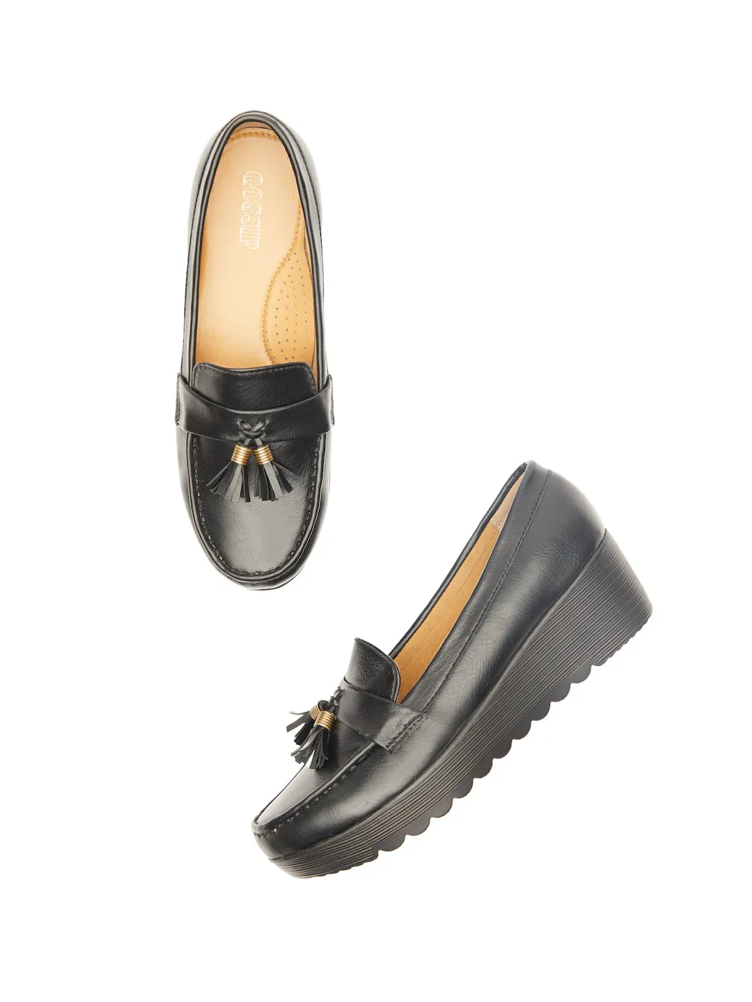 GOSSIP WOMENS BLACK MOCCASINS