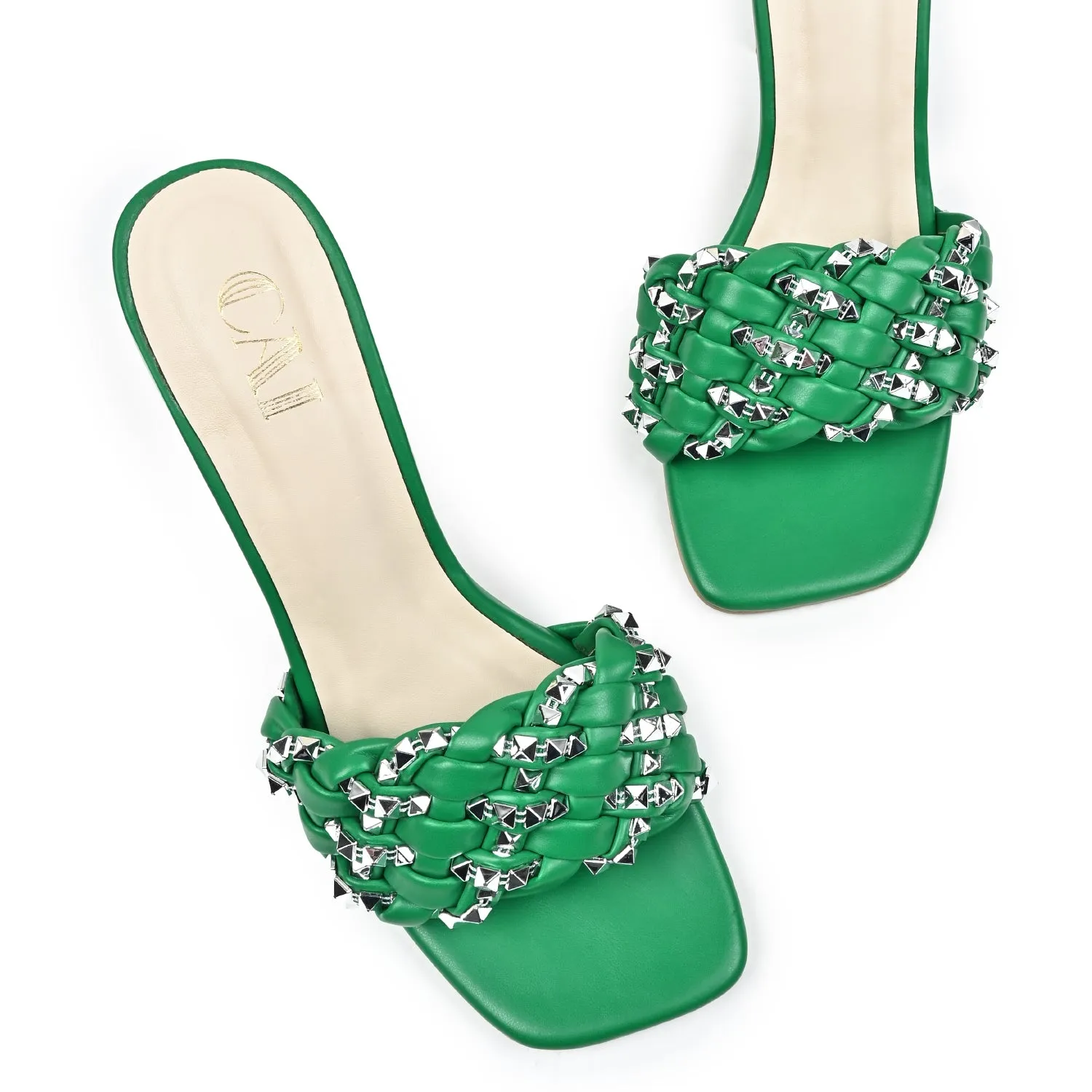 Green Braided Stud heels