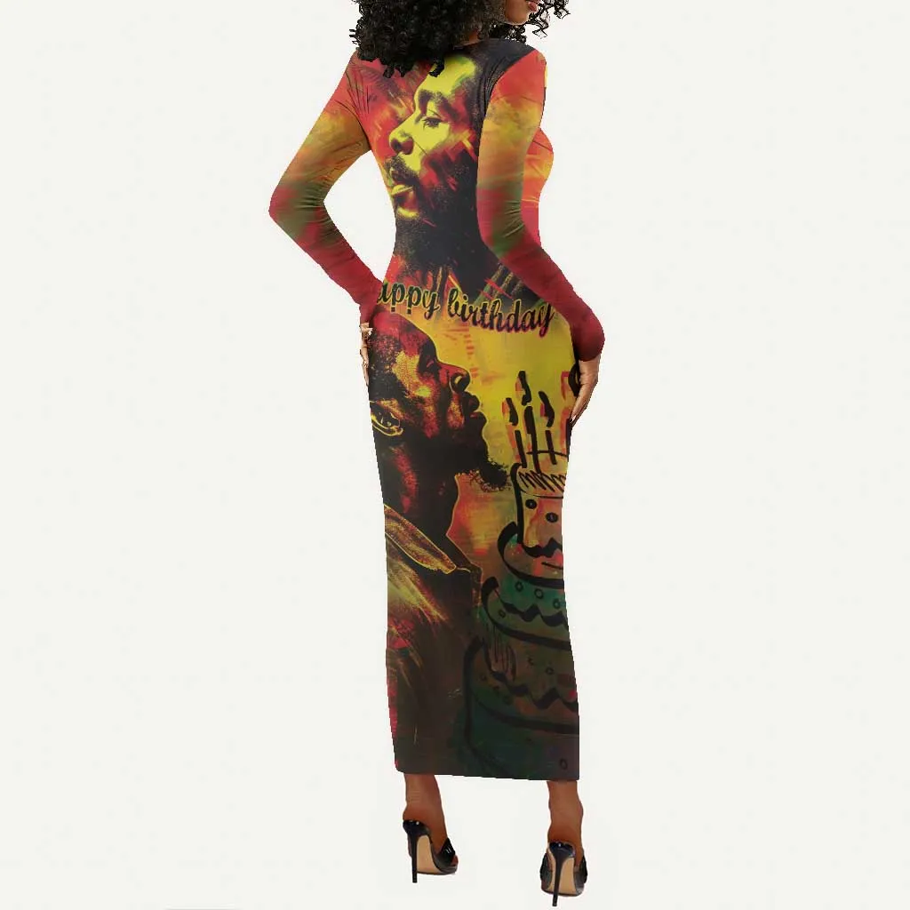 Happy Birthday King of Reggae Long Sleeve Bodycon Dress LT9