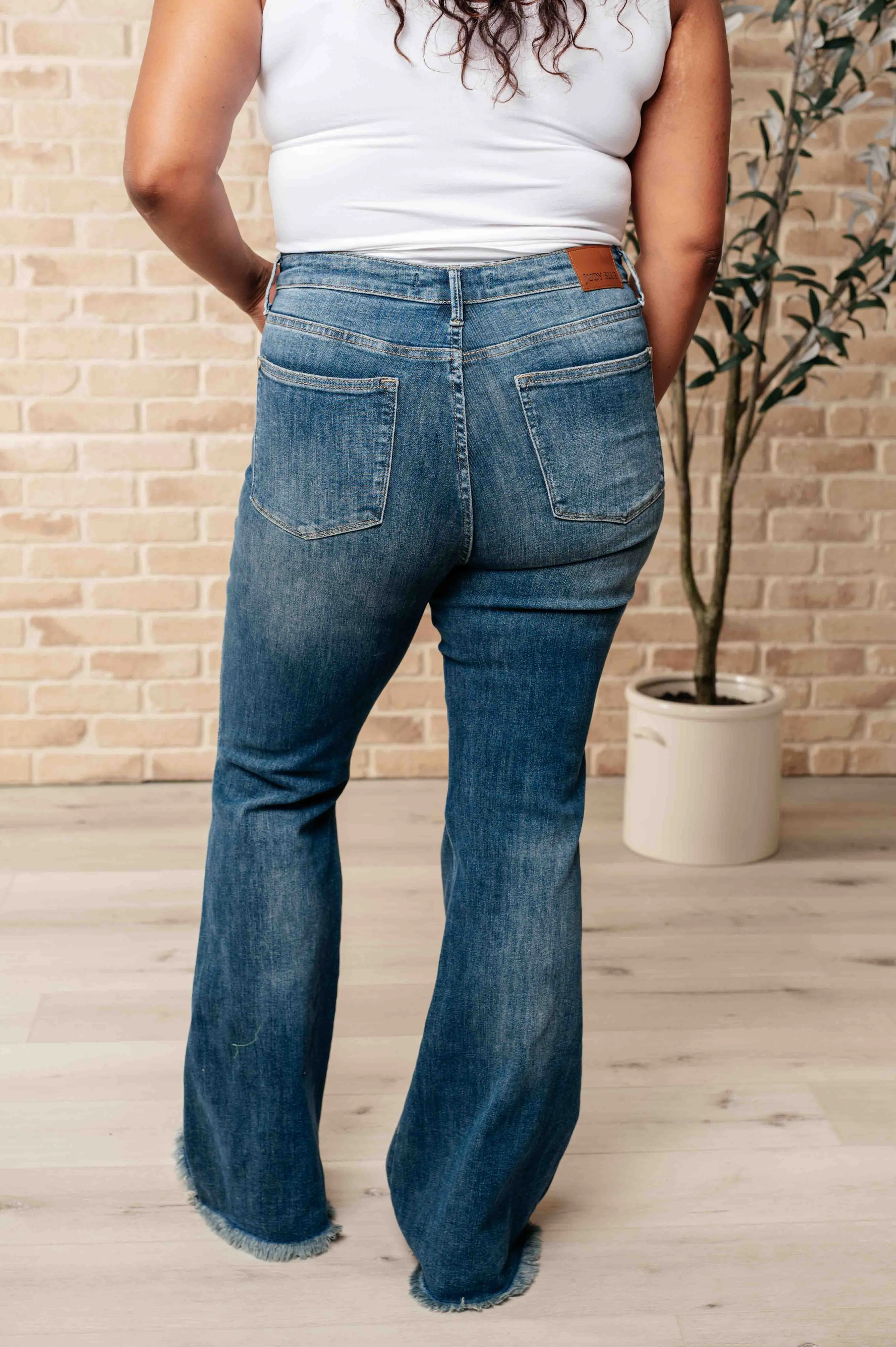 Hazel Blues® |  Miley High Waist Control Top Frayed Hem Flare Jeans