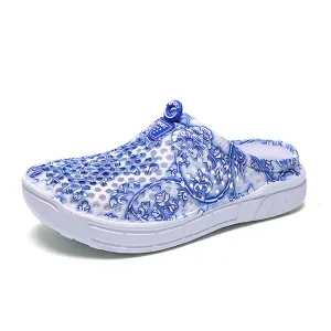 HENGSONG 2018 Summer Women Beach Slippers Blue and White Print Breathable Mesh Shoes For Flip Flop Massage Slippers Plus Size 41