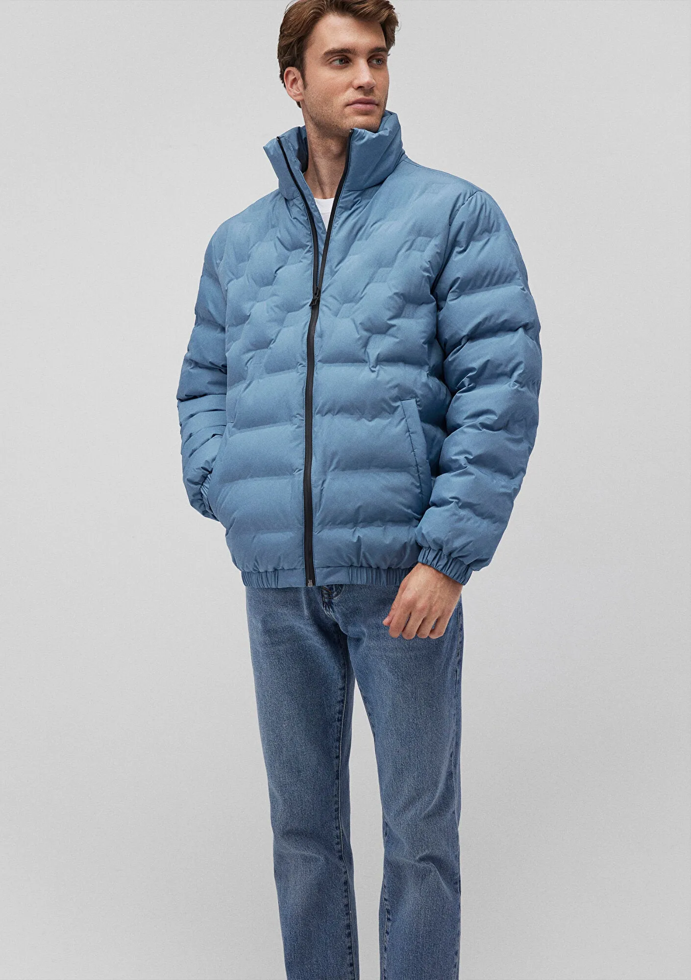High Collar Blue Jacket