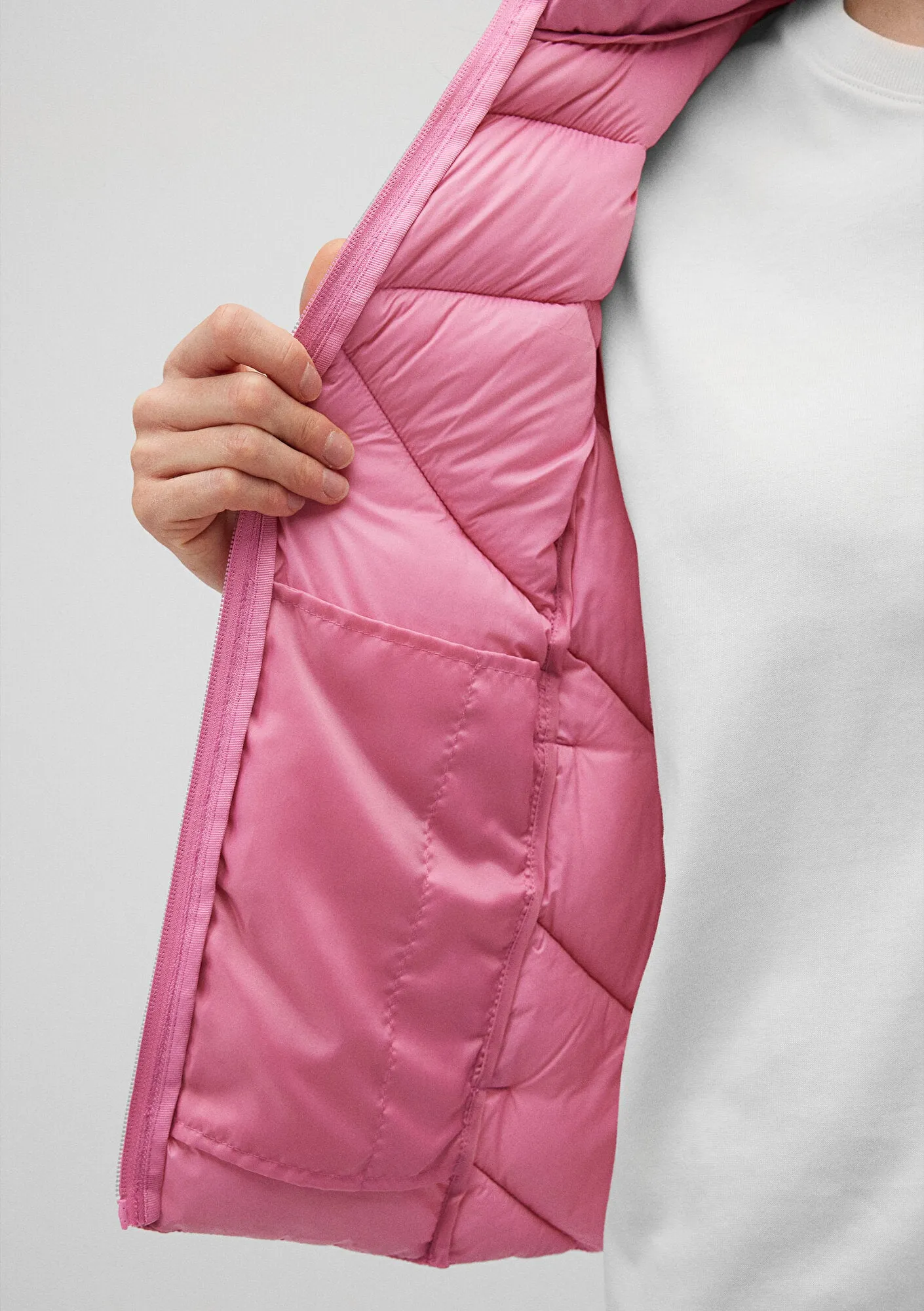 High Collar Pink Puffer Jacket