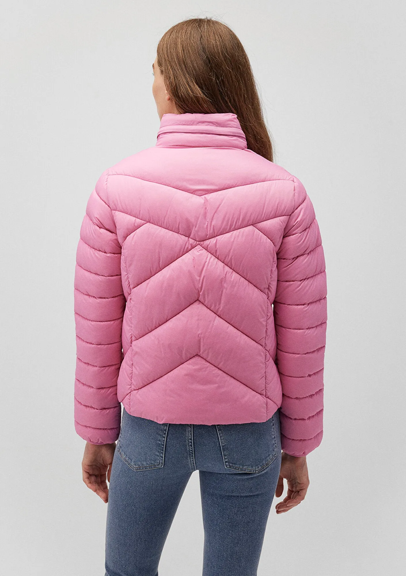 High Collar Pink Puffer Jacket