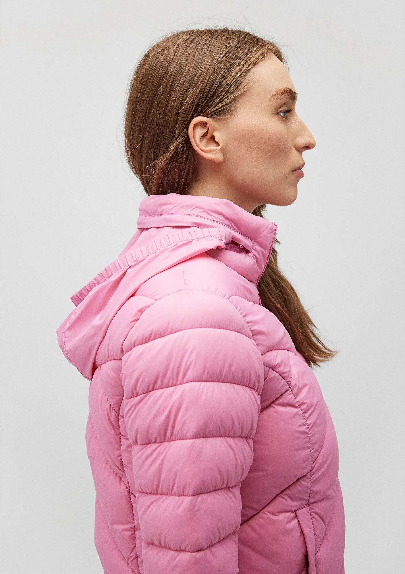 High Collar Pink Puffer Jacket