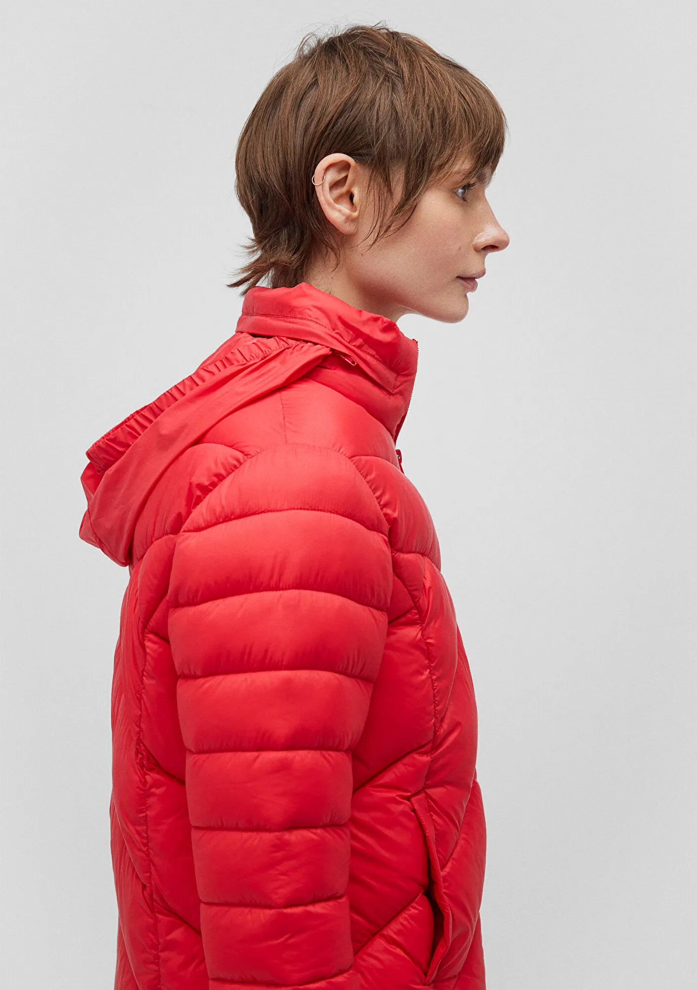 High Collar Red Puffer Jacket