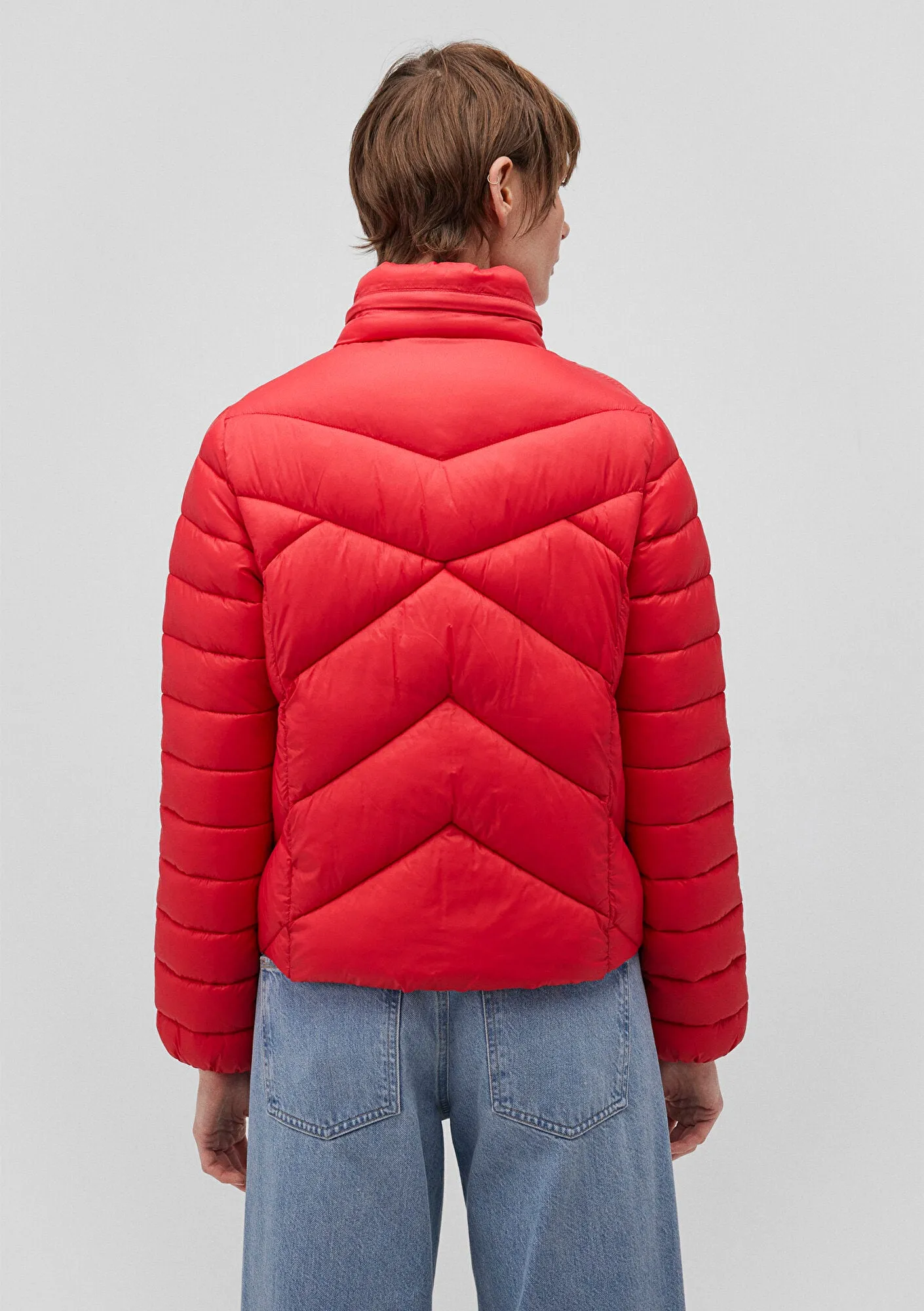 High Collar Red Puffer Jacket