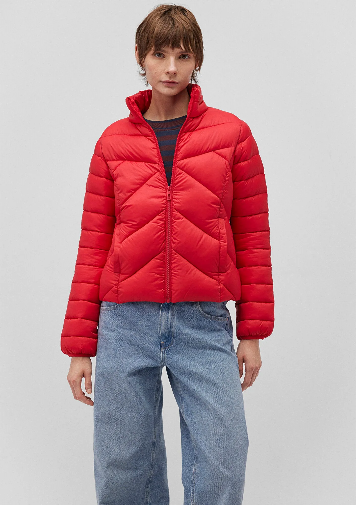 High Collar Red Puffer Jacket
