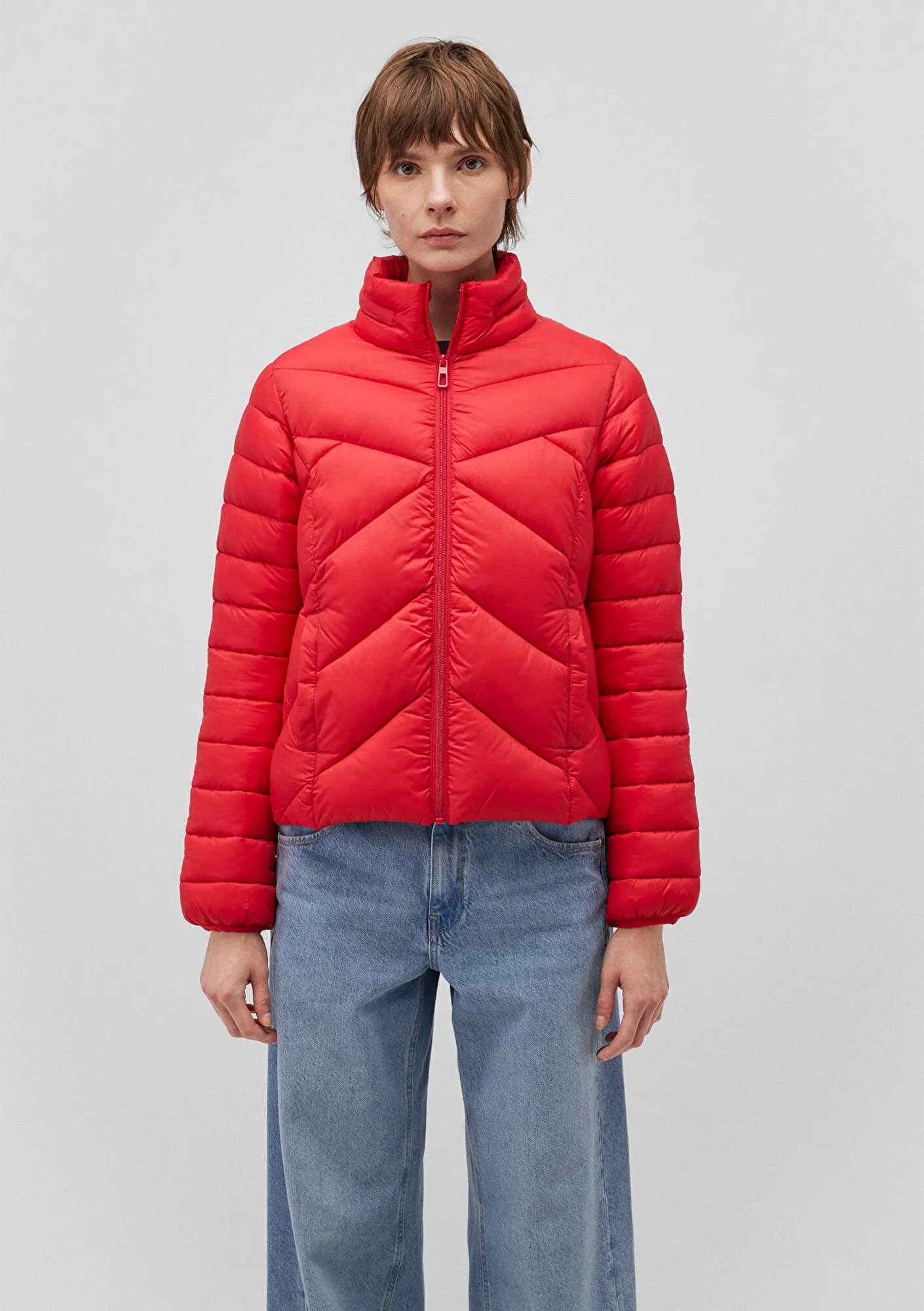 High Collar Red Puffer Jacket