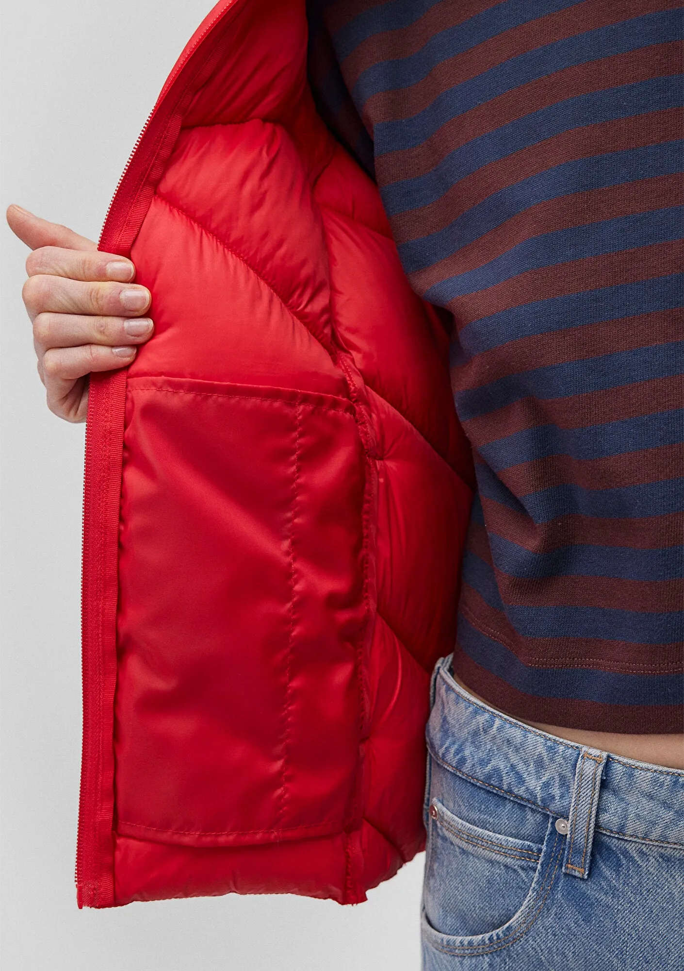 High Collar Red Puffer Jacket