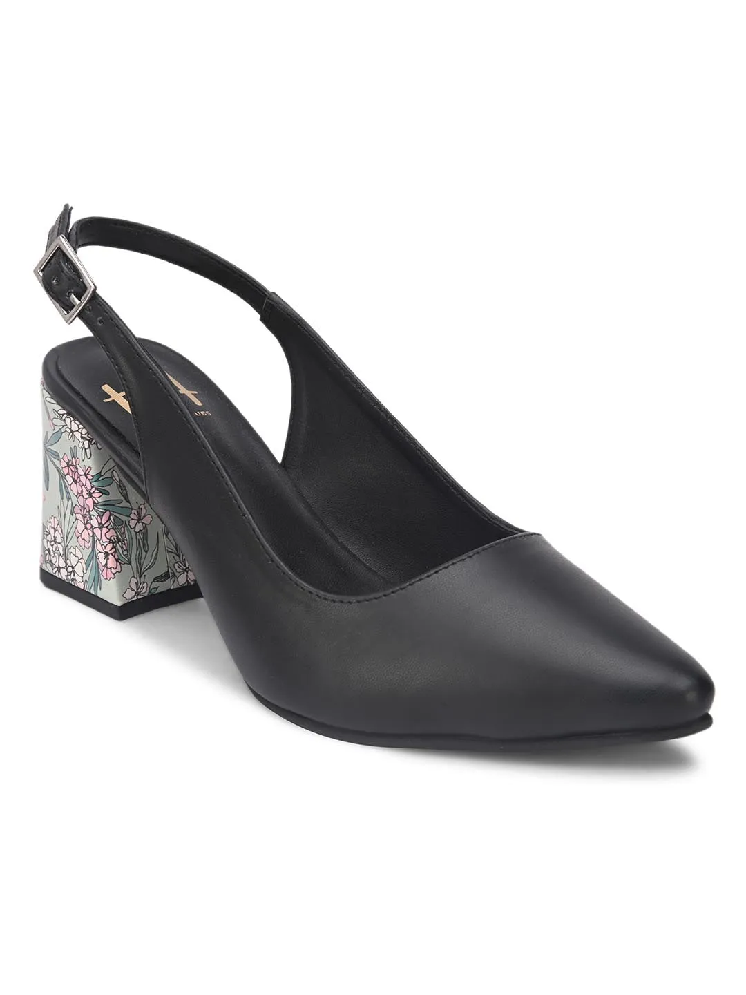 Hydes N Hues Black Block Pumps with Printed Heels