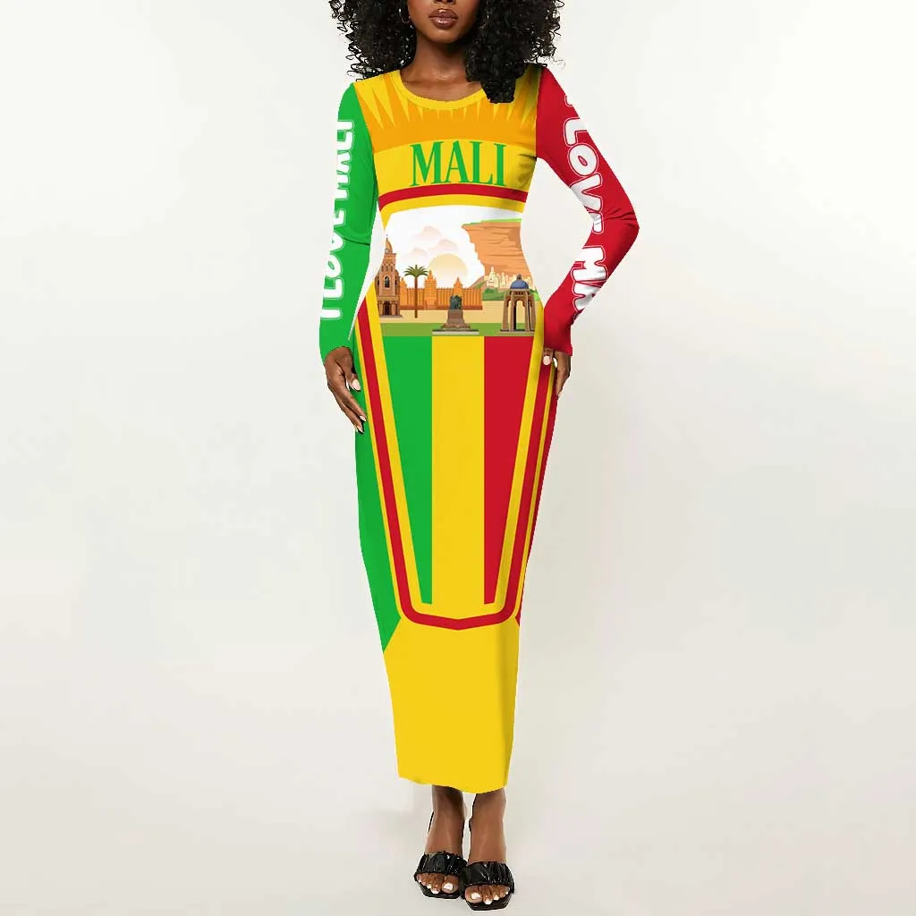 I Love Mali Long Sleeve Bodycon Dress Famous Tourist Destinations TS04