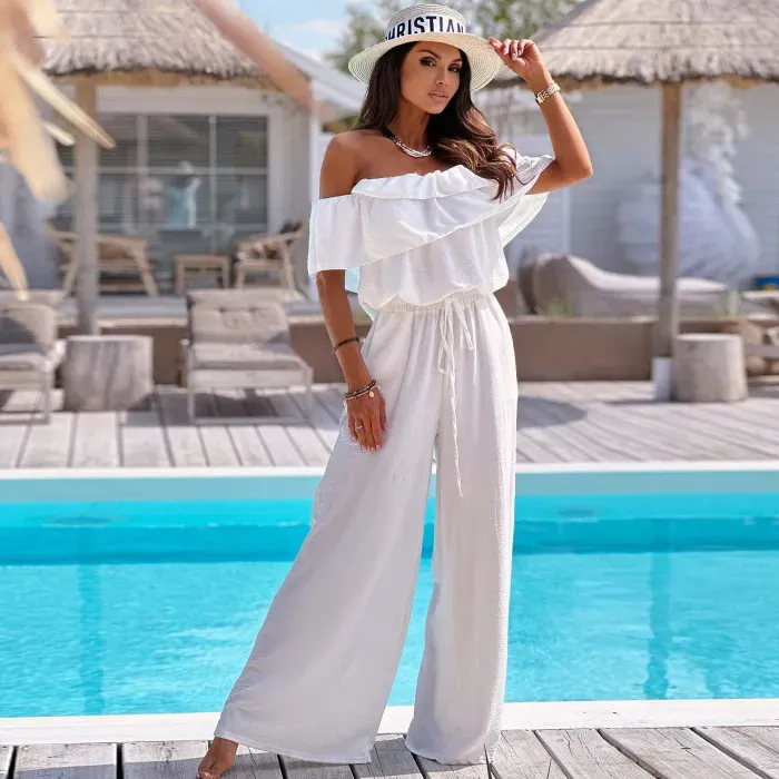 Jessa Off-Shoulder Ruffle Tiered Wide-Leg Jumpsuit
