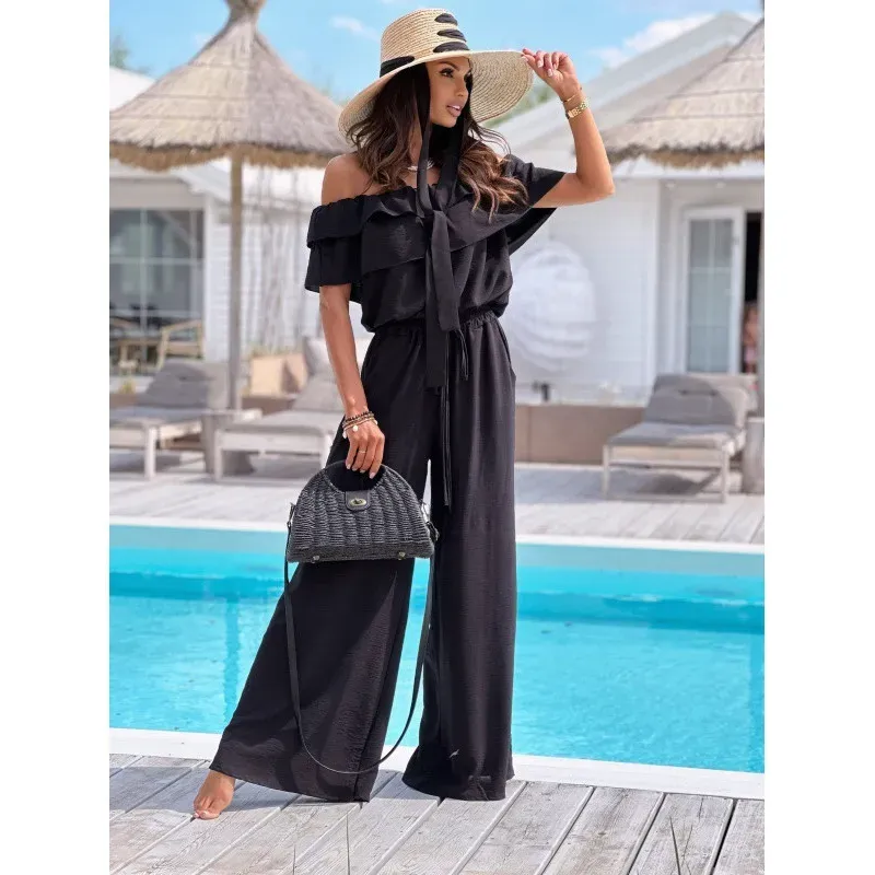 Jessa Off-Shoulder Ruffle Tiered Wide-Leg Jumpsuit