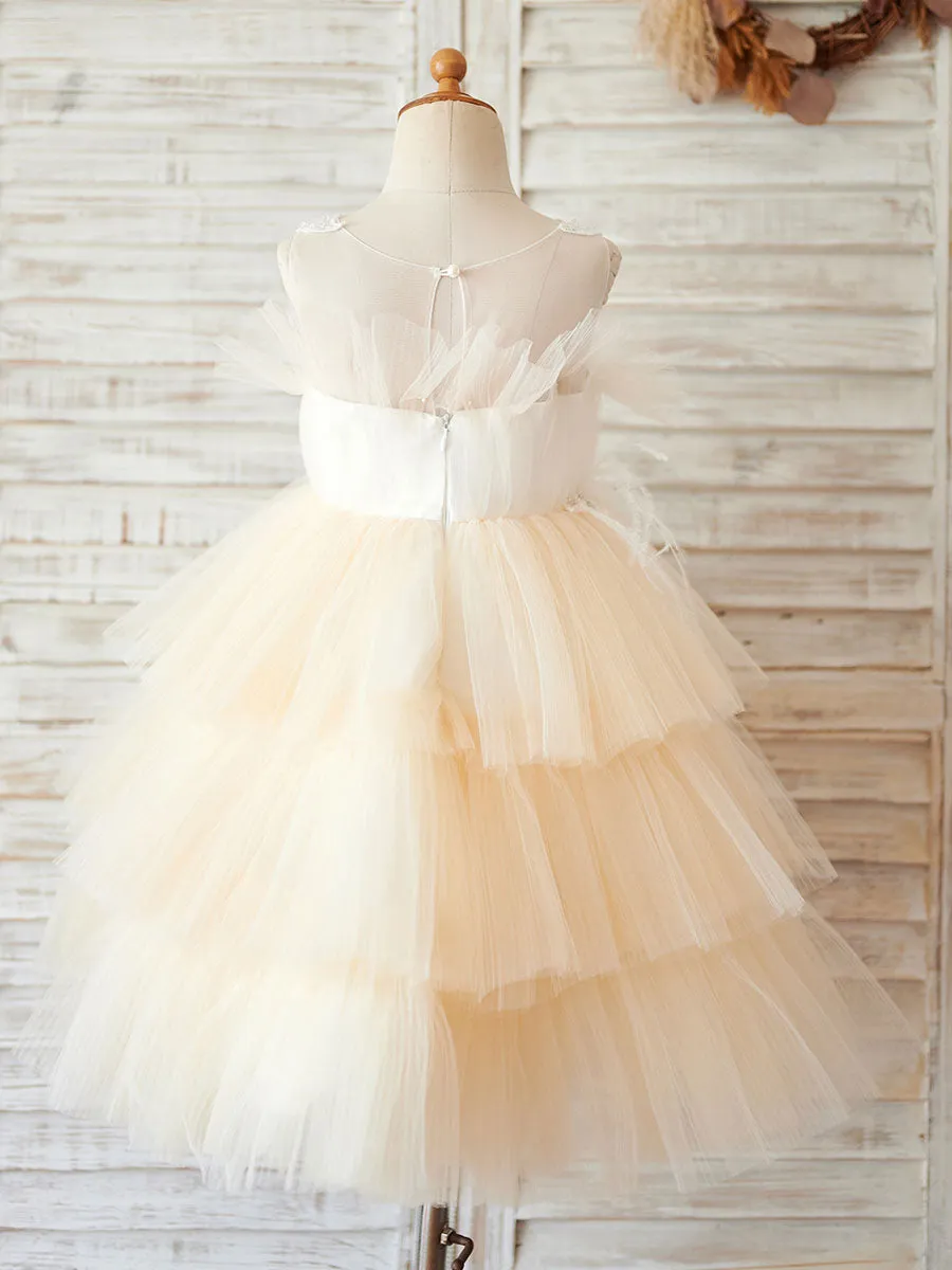 Jewel Neck Tulle Sleeveless Short Princess Beaded Kids Pale Mauve Party Dresses