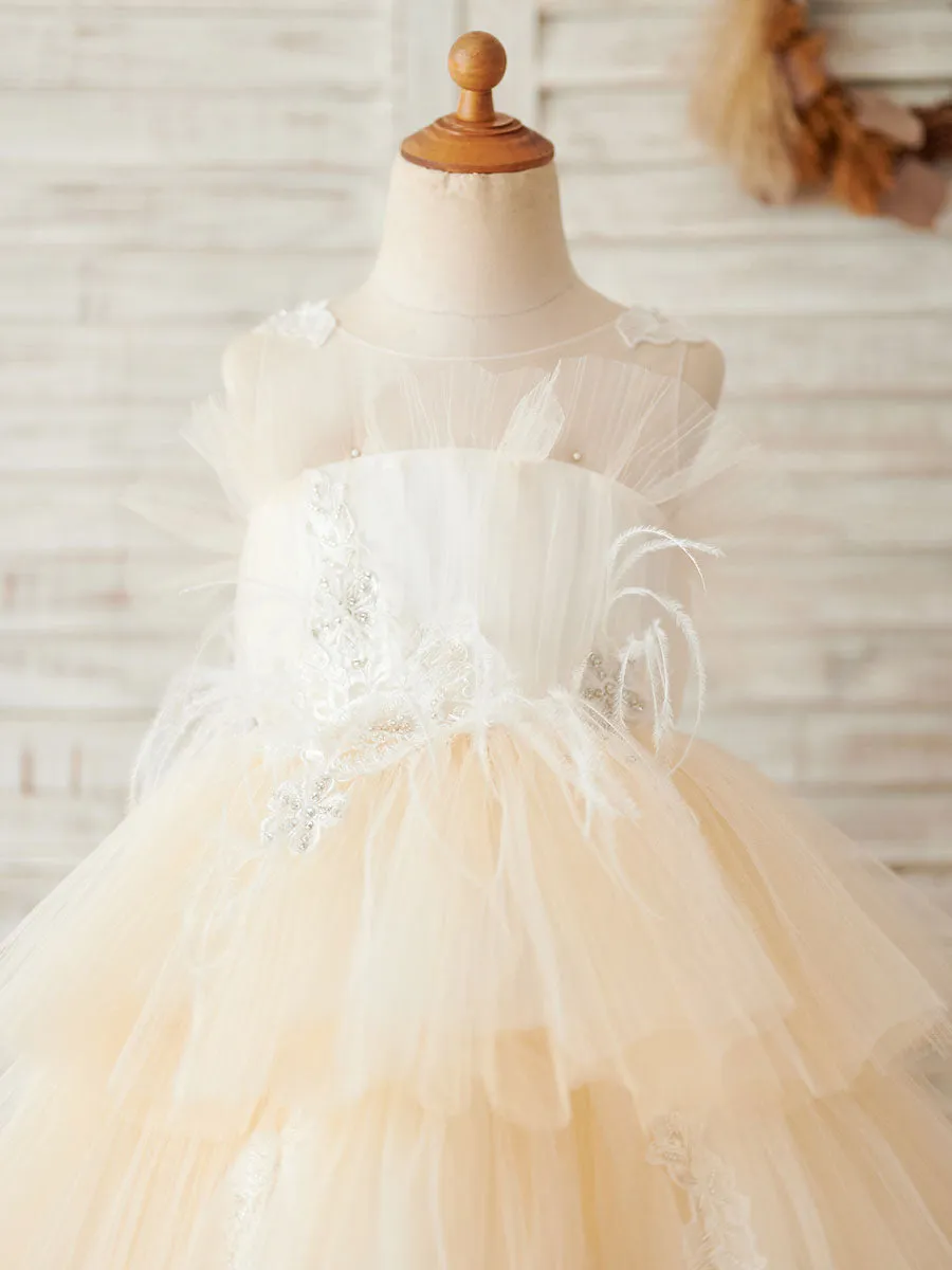 Jewel Neck Tulle Sleeveless Short Princess Beaded Kids Pale Mauve Party Dresses