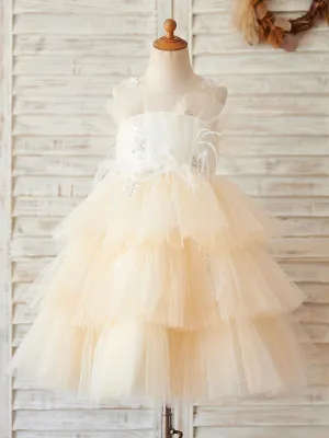 Jewel Neck Tulle Sleeveless Short Princess Beaded Kids Pale Mauve Party Dresses